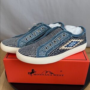 Montana West Navy and Cream Studded Sneakers